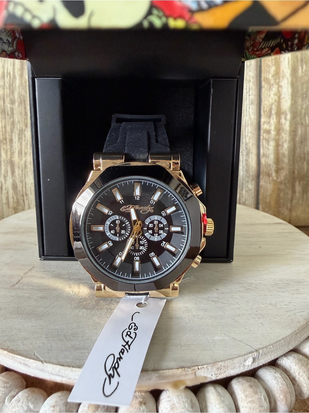 Ed Hardy Black and Gold Chronograph Men's Watch
